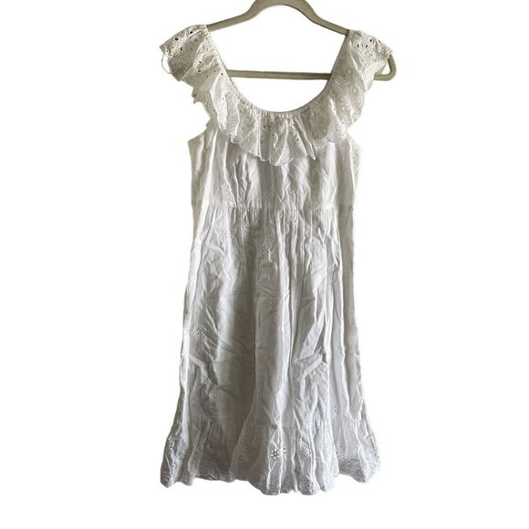 LOFT Dresses & Skirts - Ann Taylor Loft Women SZ 6 White Eyelet Ruffle Lined Ruffled/Off Shoulder Dress